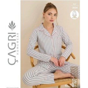 Resim Çağrı Kadın Kışlık Süet Uzun Kollu Önü Düğmeli Pijama Takımı Gri 