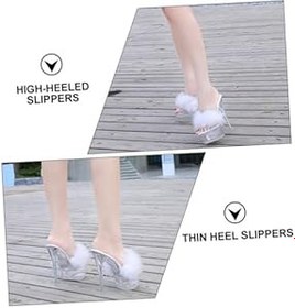 Resim Fluffy İnce Topuklu Sandaletler Kadın Şeffaf Yüksek Topuklu Açık Ayakkabıları Yaz 