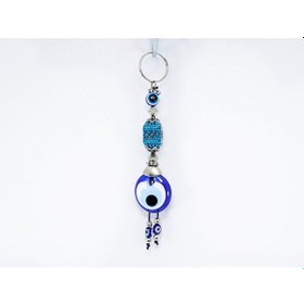 Resim Desenli Dikdörtgen Şekilli El Yapımı Cam Nazar Boncuklu Anahtarlı 