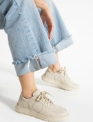 Resim Getcho Ganer Kadın Hakiki Deri Bej Günlük Bağcıklı Spor Şehir Stil Yansıtan Rahat Modern Bağcıklı Sneaker 