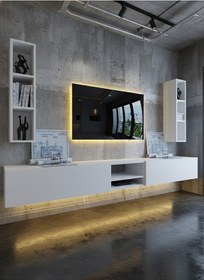 Resim Resital Ledli Duvara Monte Tv Sehpası - Beyaz - W6002-1 Beyaz 