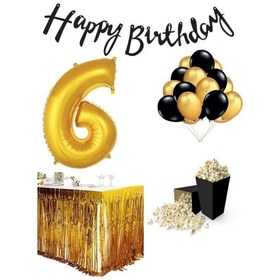 Resim 6 Yaş Gold-siyah Balon Rakam Folyolu Banner Mısır Kutusu Masa Et 