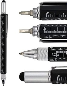 Resim Çok Fonksiyonlu Kalem - 6'ları 1 arada - Çok Fonksiyonlu ve Sağlam Alüminyum KenDIN Yap Kalem Tornavida, Stylus, Seviye Kabarcığı, Cetvel ve Phillips Düz Başlı Uç, Erkekler ve Kadınlar için Harika Hediye 