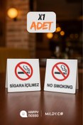 Resim Happynesso Masa Yazısı Serisinden BEYAZ Pleksi Üstü "SİGARA İÇİLMEZ" Yazısı - 80 mm X 80 mm 