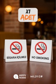 Resim Happynesso Masa Yazısı Serisinden BEYAZ Pleksi Üstü "SİGARA İÇİLMEZ" Yazısı - 80 mm X 80 mm 