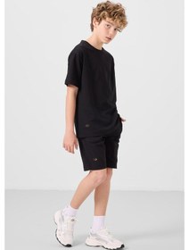 Resim Siyah Pamuklu Oversize Fit Dokuma Hafif Esnek Chino Erkek Çocuk Şort Takım - 11277 Siyah 