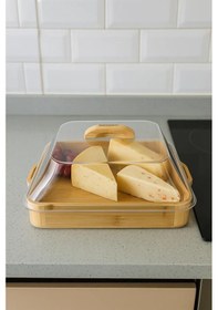 Resim Bambum Modica - Akrilik Kapaklı Bambu Kek Fanusu Kare Küçük Bambu 