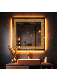 Resim Dorein Amber Led'li Lazer Kumlamalı Lavabo & Banyo Aynası Dokunmatik Sensörlü 100 X 100 Cm Turuncu 
