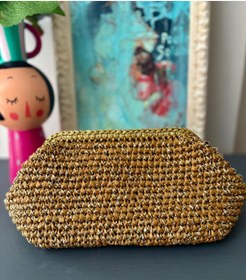 Resim UNİCORNS Hasır Çanta, Simli Hasır El Çantası, Simli Clutch, Hasır Clutch, Burslu Çanta, Tasarım Clutch 
