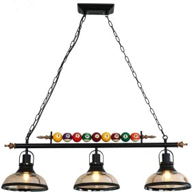Resim Minifair Retro Endüstriyel Bilardo Avizesi Siyah Demir, 98 Cm, Ayarlanabilir Zincirli Lamba 