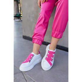 Resim Nilufarr Patty Beyaz Deri Pembe Lastikli Kadın Sneaker 