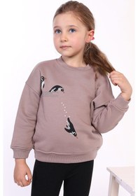 Resim Toontoy Kız Çocuk Penguen Baskılı Sweatshirt Kahverengi 