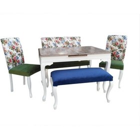 Resim Masa BERJER Takım Model Parlak Beyaz Kayın Aslan ayak Masa-sandalye-berjer Çiçek desen El Yapım 