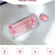 Resim Everest Km-6285 Catty Mini Wireless-Bluetooth Kablosuz Ultra Sessiz Özel Tasarımlı Q Klavye Mouse Set Pembe 