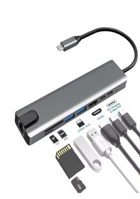 Resim 8in1 Aluminium Pd100w Hızlı Şarj 4k 1xethernet 1xhdm 2xusb 2xtype-c Tf/sd Usb Çoklayıcı Çevirici 