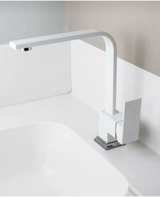 Resim İsaoğlu Yapı Beyaz Mutfak Bataryası Beyaz Evye Musluğu Kare Modern Tasarım Pirinç Beyaz 