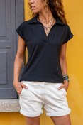 Resim Güneşkızı Kadın Siyah Polo Yaka Kaşkorse T-Shirt GK-BSTW2879 