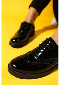 Resim Luvishoes Luvi Shoes Avra Siyah Rugan Hakiki Deri Kadın Oxford Ayakkabı Siyah 