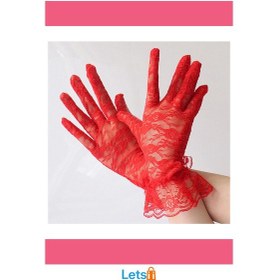 Resim Kırmızı Dantel İşlemeli Yetişkin Eldiven Rahat Ve Şık Çok Renkli 