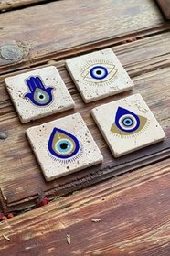 Resim Oscar Stone Decor Taş Bardak Altlığı Stone Coasters 4'Lü Set Ba526 
