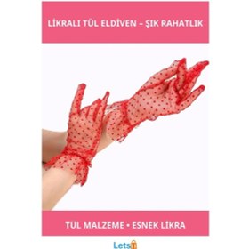 Resim Letsii Kısa Boy Likralı Güpürlü Yetişkin Tül Eldiven Çok Renkli 