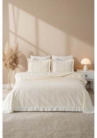 Resim Rivaistanbul Esila Ekru Fırfırlı Çift Kişilik Nevresimli Pike Seti - 7 Parça Çeyiz Seti Ekru 