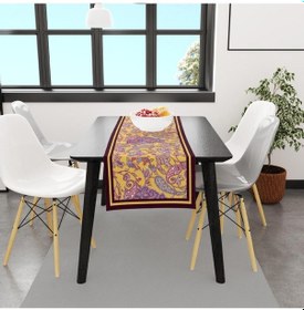 Resim Mor Damask Desen Runner 140x45cm Ince Keten, Uluslararası Yıkama Ve Solmama Sertifikası Çok Renkli 