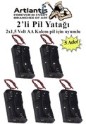 Resim 2 Li Pil Yatağı Deney 5 Adet Pil Yuvası Pil Kutusu Aa Kalem Kalın Pil 2x1,5 Volt Yaylı Pil Yuvası 