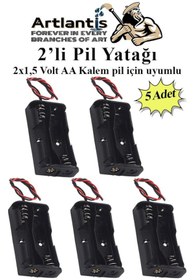 Resim 2 Li Pil Yatağı Deney 5 Adet Pil Yuvası Pil Kutusu Aa Kalem Kalın Pil 2x1,5 Volt Yaylı Pil Yuvası 