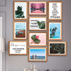 Resim Wow 10 Parça Modern Botanik Yaprak ve Yaz Manzarası (Çerçeve Görünümlü) Uv Baskı Duvar Tablo Seti 