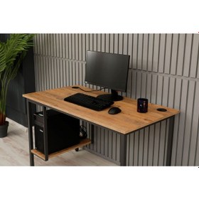 Resim Sehpol Bilgisayar Masası Sağ Sol Yönlü Pc Kasa Raflı 125x65x75 Cm Antrasit Atlantik Çam 