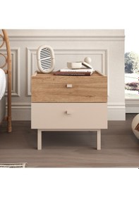 Resim Robinhome Rhode Komodin 2 Çekmeceli Ahşap Ayaklı Kumsal-sepet Bej 