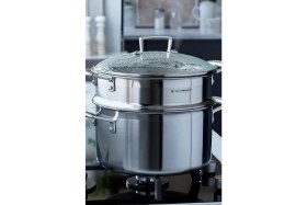 Resim Le Creuset 24 cm Çelik Buharlı Pişirici Aparatı Cam Kapaklı 