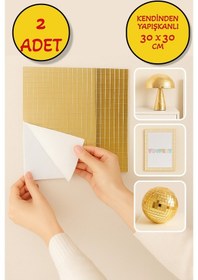 Resim 2 Li Kendinden Yapışkanlı Gold Ayna Mozaik Disco Sticker Duvar Çerçeve Eşya Dekoratif Kaplama 30x30 Altın 