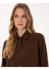 Resim Pierre Cardin Kadın Koyu Kahverengi Gömlek Desenli 50318219-vr084 Koyu Kahverengi 