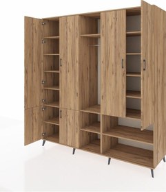 Resim Kronos Dolap 15 Raflı 5 Kapaklı Tek Askılı 220x59x243 Çam-çam/çam Çok Renkli 