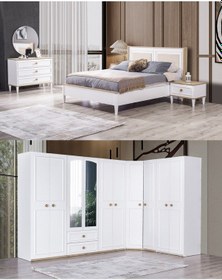 Resim Legna Yatak Odası Takımı 10 Kapaklı Köşe Dolap + Şifonyer + Komodin + Karyola 