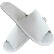 Resim 10 Çift Spa Terliği Önü Açık Kaymaz Tabanlı Biyesiz Beyaz Otel Terliği Tek Kullanımlık Kullan At Beyaz 