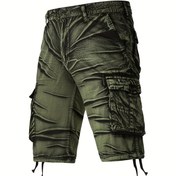 Resim Camo Desenli Pamuklu Nefes Alabilen Erkek Nakışlı Kargo Şort Pantolon, Hafif Kapaklı Cepli Gevşek Trendy Şortlar, Erkek İş Pantolonları Yürüyüş ve Balıkçılık İçin Dış Mekanlar İçin 