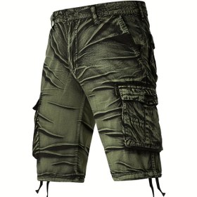 Resim Camo Desenli Pamuklu Nefes Alabilen Erkek Nakışlı Kargo Şort Pantolon, Hafif Kapaklı Cepli Gevşek Trendy Şortlar, Erkek İş Pantolonları Yürüyüş ve Balıkçılık İçin Dış Mekanlar İçin 