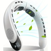 Resim Taşınabilir Boyun Fanı, 4 Turbo Boyun Fanı, 4000mAh Batarya ile Çalışan, USB Şarj Edilebilir Kişisel Fan, 3 Hız Ayarı, 360° Soğutma Hava Akışı, LED Ekran, Ev, Ofis, Seyahat için Giysiye Takılabilen Fan, Hediyeler 