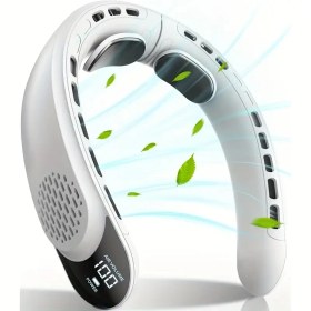 Resim Taşınabilir Boyun Fanı, 4 Turbo Boyun Fanı, 4000mAh Batarya ile Çalışan, USB Şarj Edilebilir Kişisel Fan, 3 Hız Ayarı, 360° Soğutma Hava Akışı, LED Ekran, Ev, Ofis, Seyahat için Giysiye Takılabilen Fan, Hediyeler 