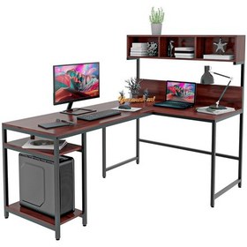 Resim 600-c Ceviz Yüksek Raflı L Ofis Ve Çalışma Masası Ceviz 