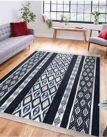 Resim RealHomes Lacivert Zeminde Etnik Motifli Kilim Desenli Vintage Etnik Motifler Ofis Kaymaz Taban Saçaklı Halı HaliDik-Deluxe-12092, 150 x 150 
