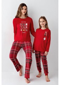 Resim Arnetta Garson Kız Çocuk Aile %100 Pamuklu 4 Mesim New Year Uzun Kollu Pijama Takım Kırmızı 