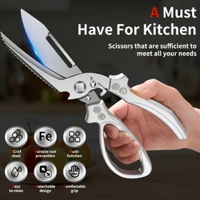 Resim 1 adet 3CR Paslanmaz Çelik Mutfak Makası - Otomatik Güçlü Kemik Makası, Pürüzsüz Ergonomik Sap, Evde Pişirme için Temel Aracı, Sebzeleri ve Meyveleri Kesmek için Çok Fonksiyonlu, Rahat Tutuş, Kemik Kesme Makası | Ergonomik Sap | Paslanmaz Çelik Yapı, Mutfak Makası 