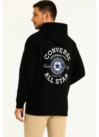 Resim Assema Erkek Kapşonlu Sweatshirt - Üç İplik Şardonlu Kumaş, Oversize Fit, Ön & Arka Baskılı, Kanguru Cepli, Kışlık Rahat Hoodie- Siyah Çok Renkli 