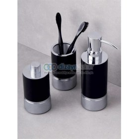 Resim Dizaynaks Krom Siyah Sıvı Sabunluk Diş Fırçalık Pamukluk Seti 