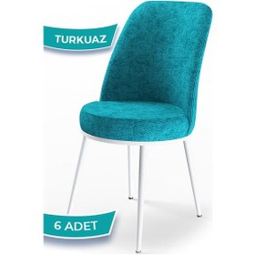 Resim Canisa Dexa Serisi, Üst Kalite Mutfak Sandalyesi, 6 Adet Turkuaz Sandalye, Metal Beyaz Iskeletli Sandalye Turkuaz Ayaklar Beyaz 