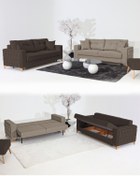 Resim Velura Home & Living Nola Koltuk Takımı 3+3 & Bazalı Yataklı Koltuk & Kanepe - Keten 